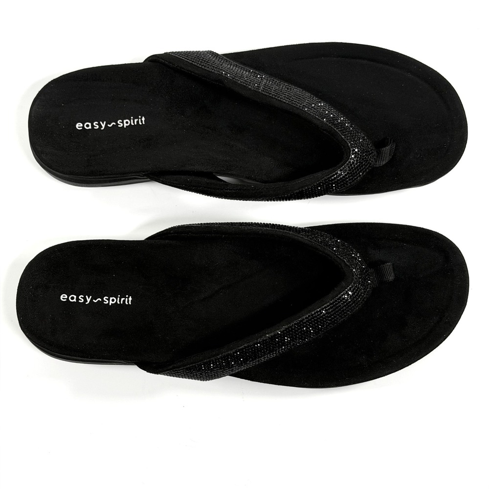 Easy Spirit Size-11M Wendis-H Black Rhinestone Thong Sandals Flip Flops - Picture 6 of 8